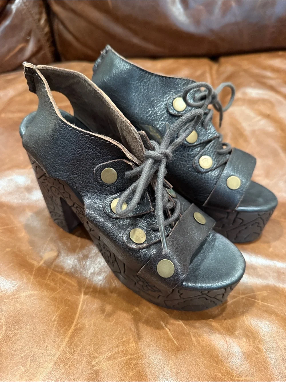 Free People black lace platform heel.